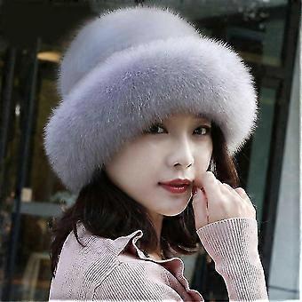 Winter Luxury Faux Fox Fur Beanies Caps Women's Earmuffs Fashion Warm Cap Berets Faux Fox Fur Brim 2023 Fashion Warmer Cap 26s