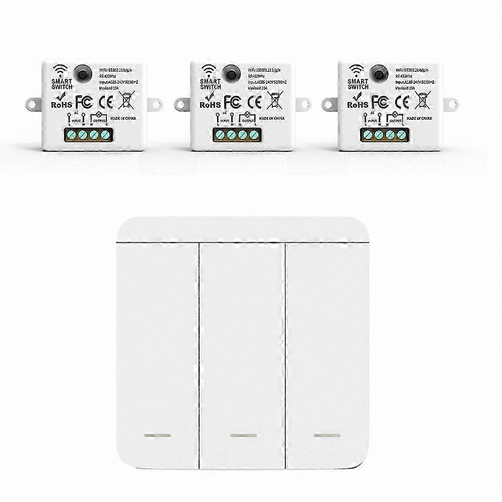 3-Pack Wireless Light Switch, RF 433MHz Relay Receiver with 3-Gang Panel and LED Remote Control