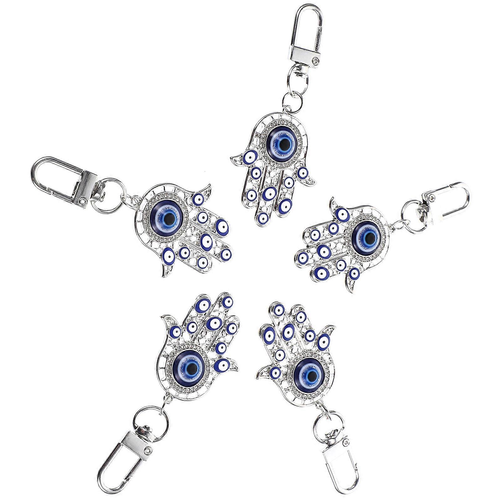 Evil Eye Decor Hand Keychain for Decoration 5Pcs Silver Lucky Charms