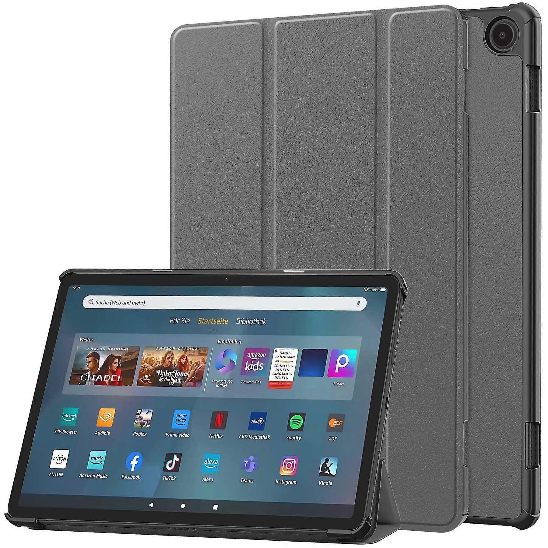 For Amazon Fire Max 11 PU Leather Tablet Case Tr-fold Stand Cover with Auto Sleep/Wake