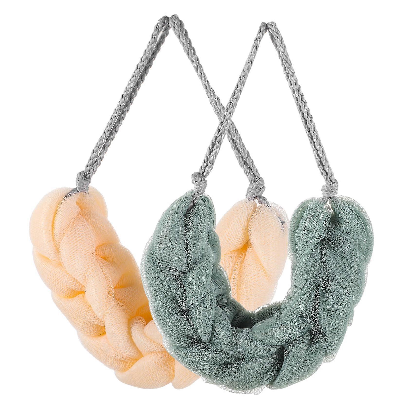 2pcs Soft Shower Loofah with Hanging Loop Gentle Exfoliating Bath Sponge Beige Dark Green
