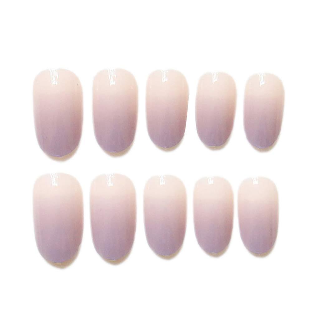 Gradient Nude Purple False Nail Tips, Round Head Full Cover Press On Nails Set, 24pcs