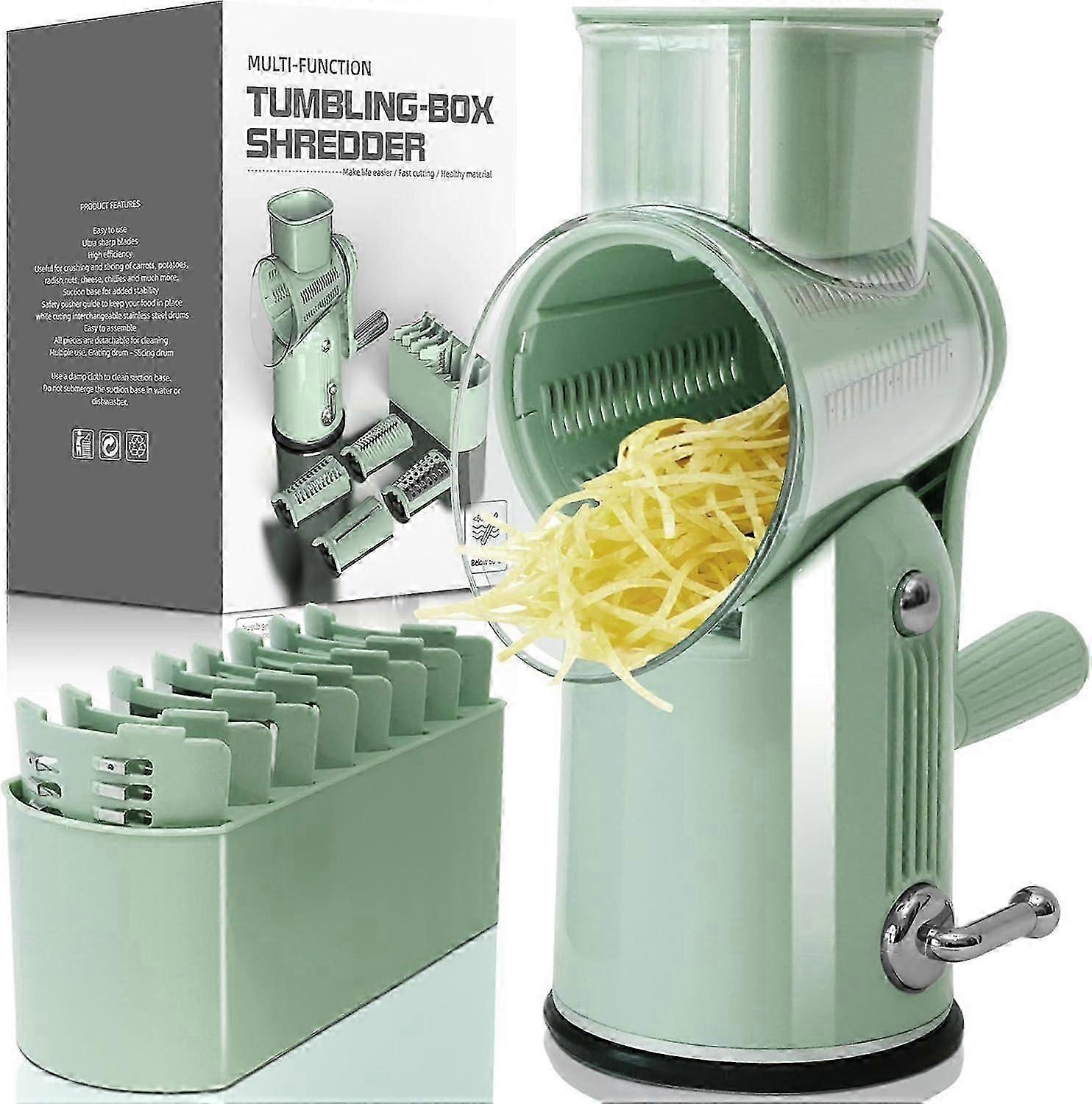 5 in 1 Cheese Grater with Rotary Hand Crank - Vegetable Chopper with Replaceable