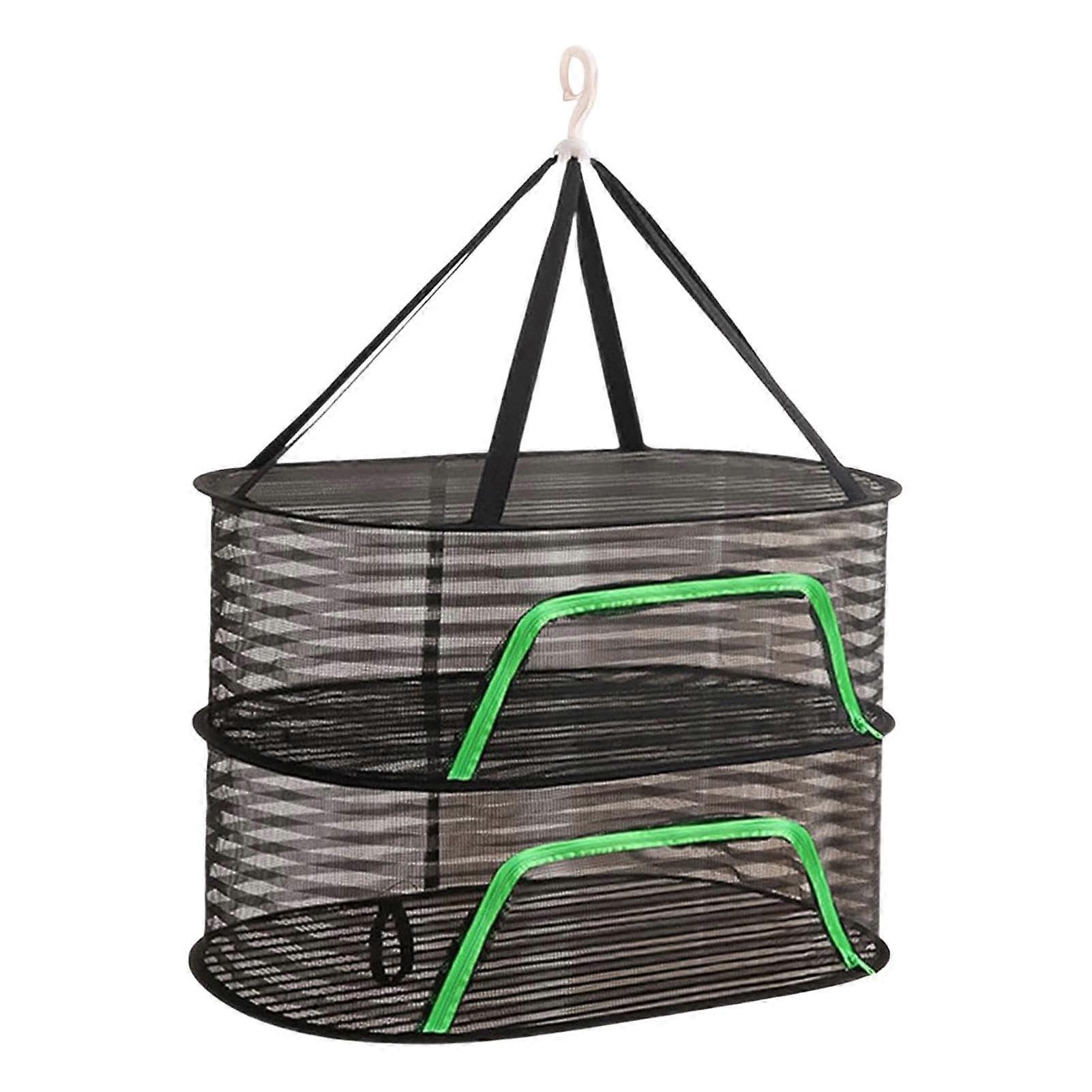 TwoTier Mesh Drying Rack for Fish Vegetables Herbs, Foldable with Large Capacity and Zipper