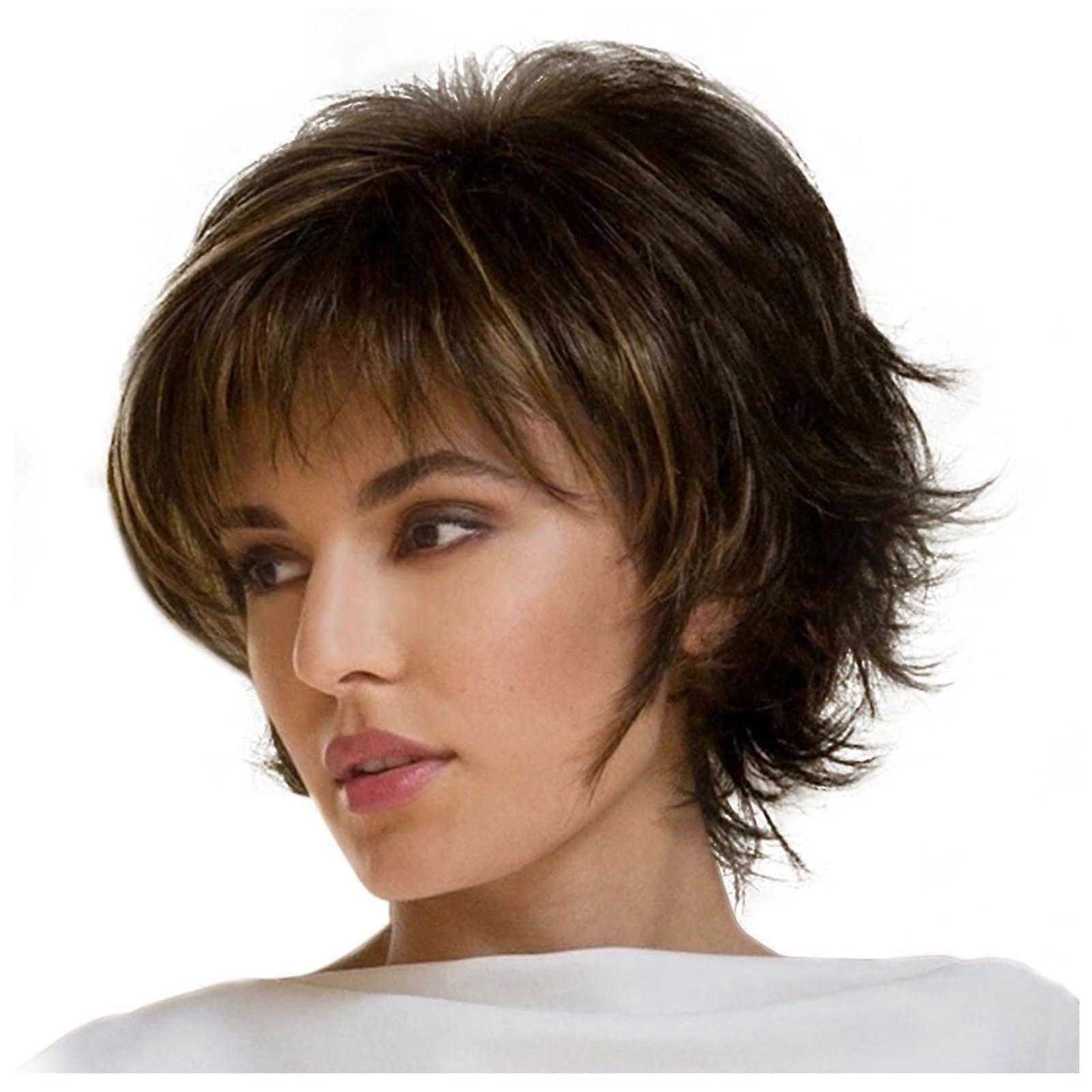 Short Pixie Cut Wig with Bangs, Dark Brown Short Bob, Natural Look, Heat Friendly, Comfortable Fit