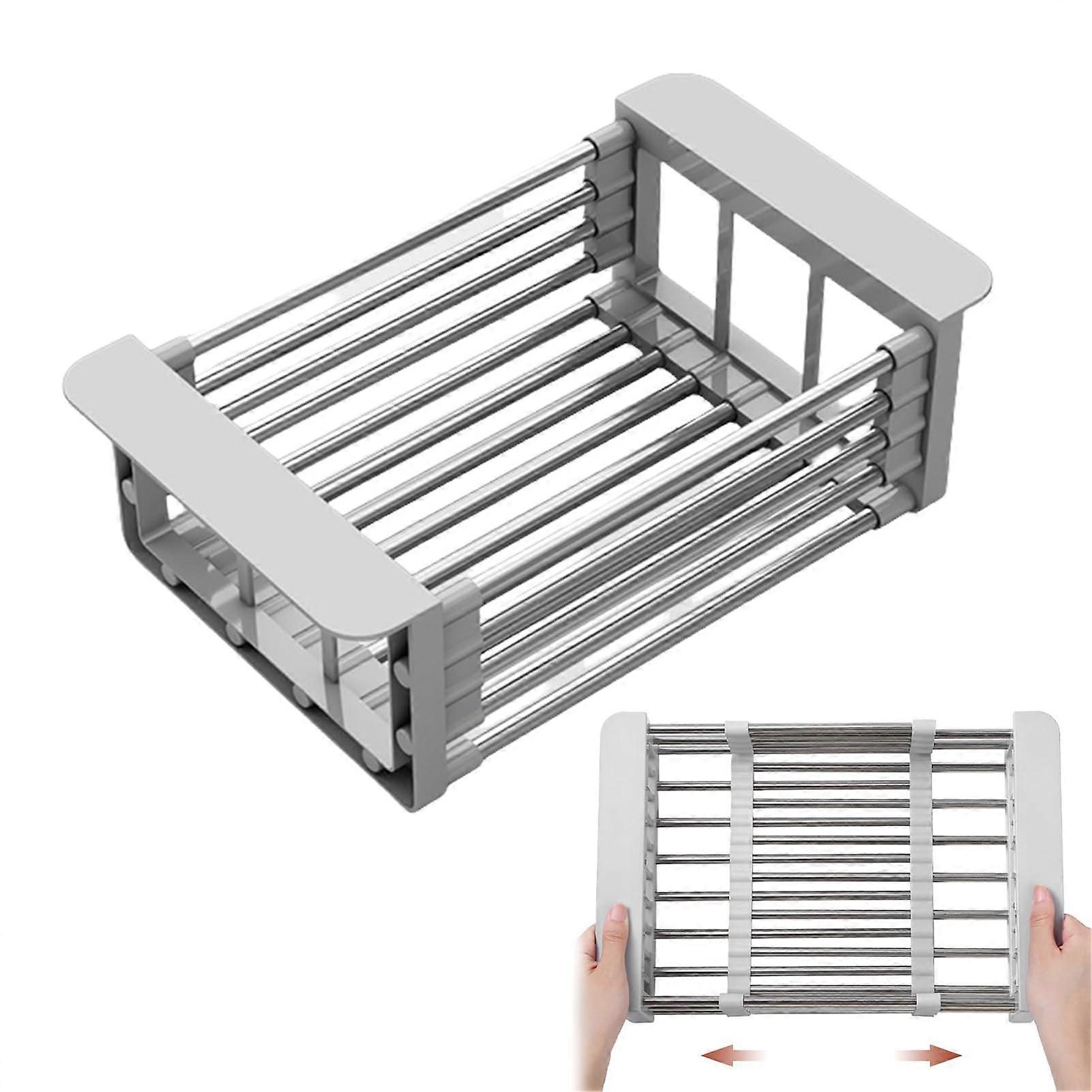 Adjustable Stainless Steel Over Sink Dish Drying Rack for Kitchen, Expandable Drainer Basket