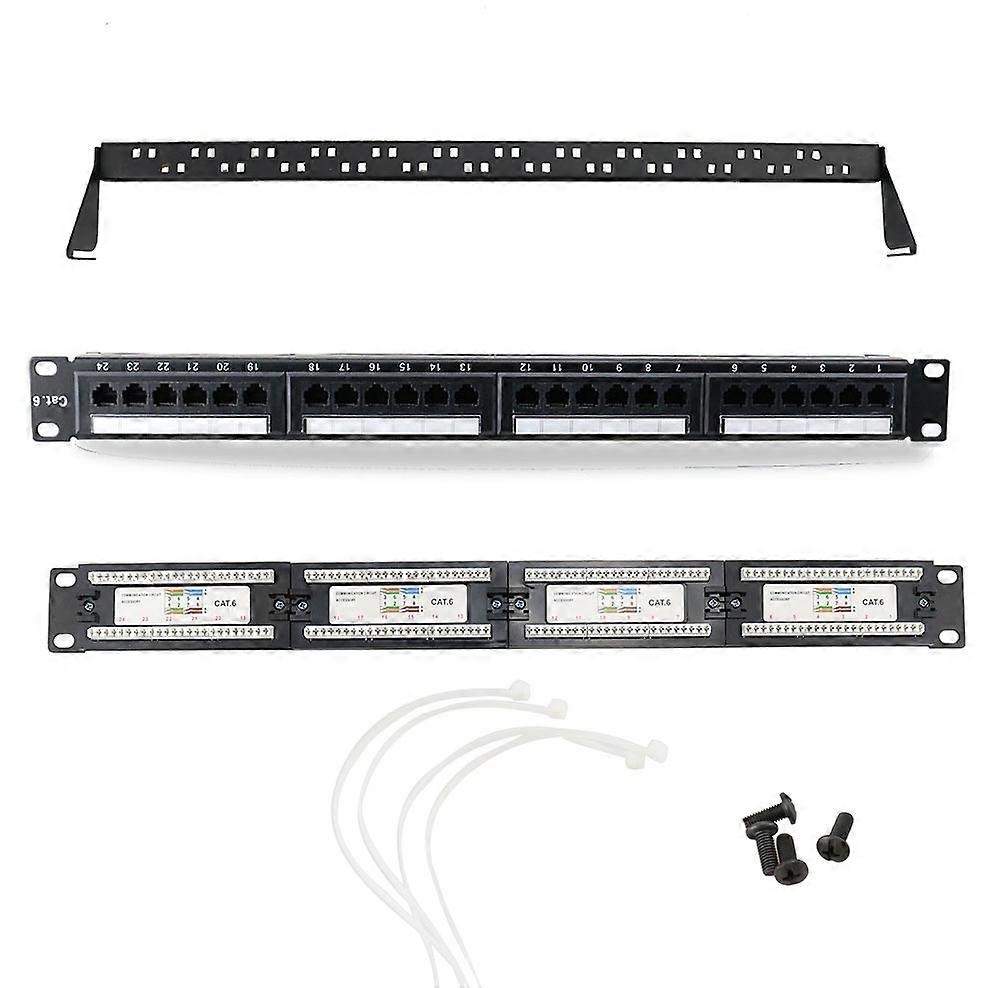 1U Network Patch Panel 24 Port Cat6 Inline Keystone 10G Support, Pass-Thru Coupler Patch Panel UTP 19-Inch Removable Back Bar