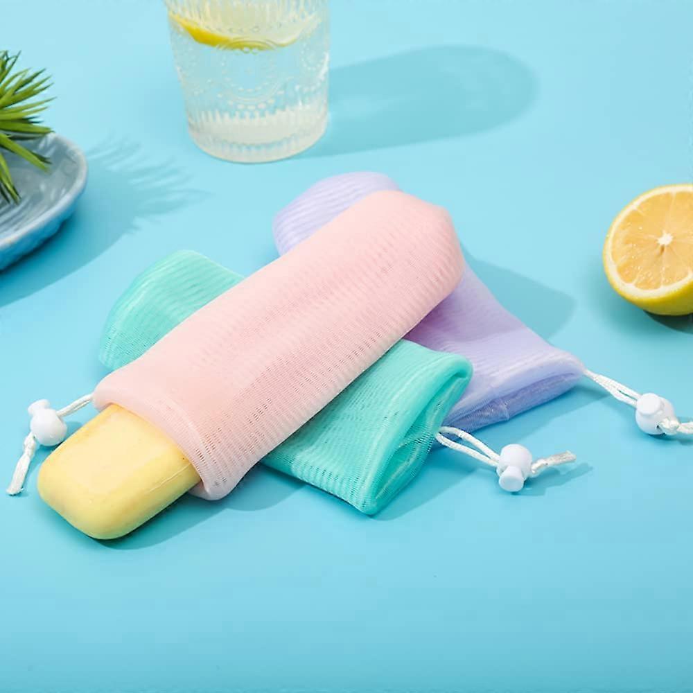 5 PCS Foaming Mesh Soap Bags with 6Layer Thickening Exfoliating Design and Drawstring Holder, MultiColor