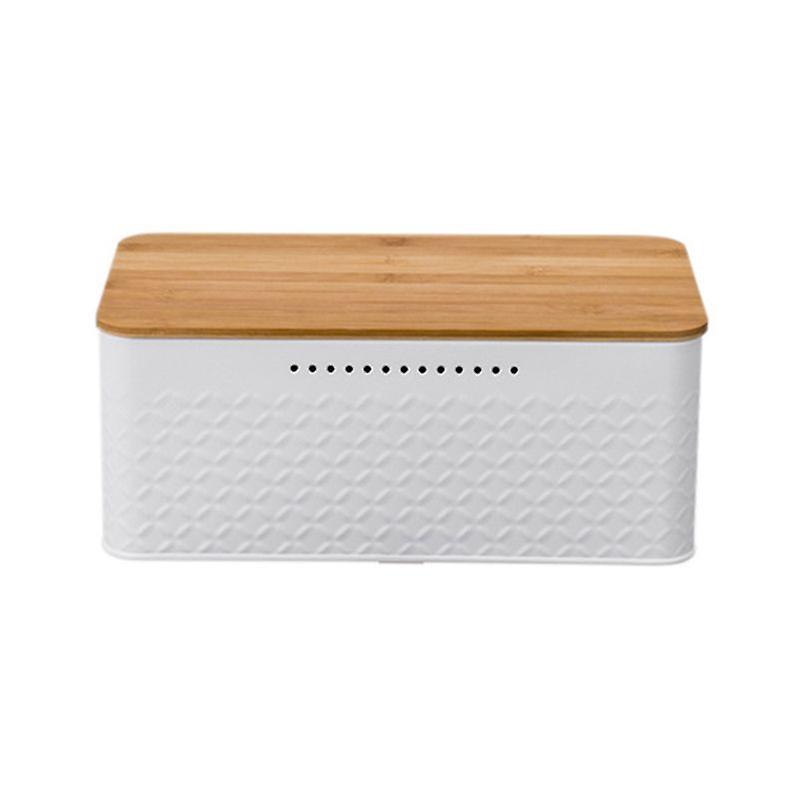 Bread Bin,with Integrated Ventilation Holes, Bamboo Lid White
