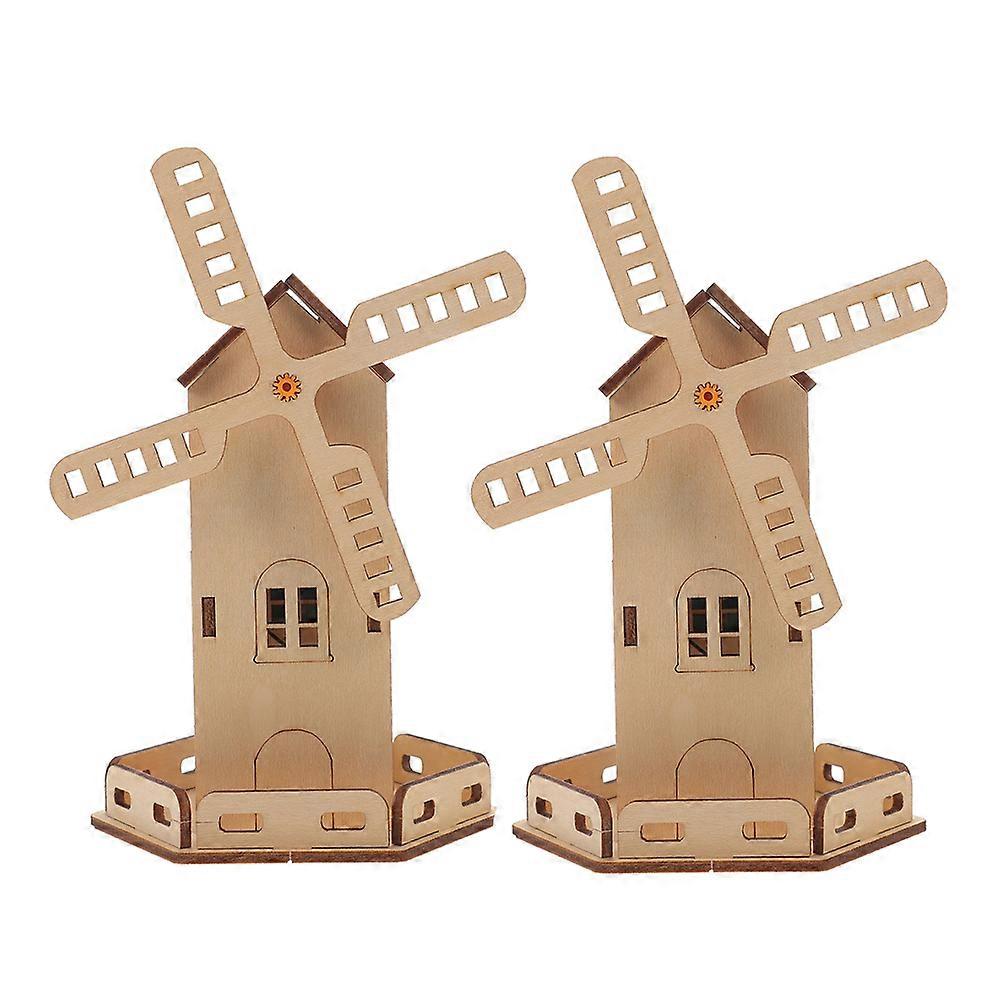 Solar Windmill Science Kit Wooden Toy for DIY Use 2Sets Assembly