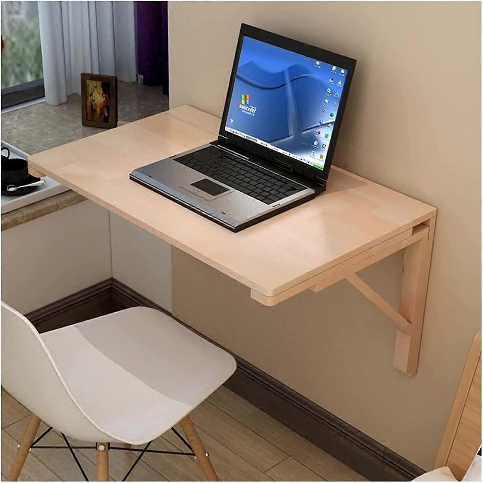 Wall Mounted Folding Table Solid Wood Fold Down Desk for Small Spaces Home Office 100x50cm