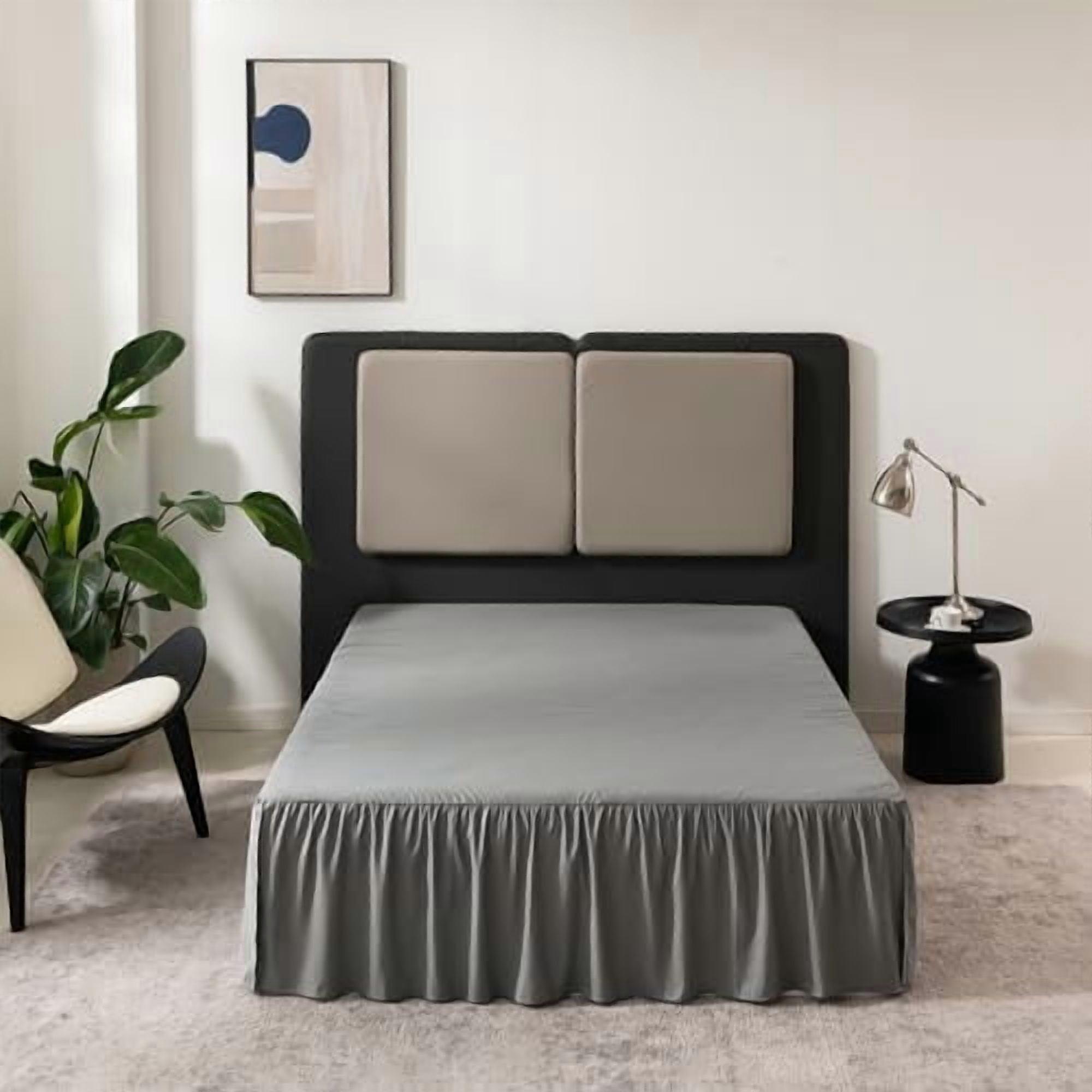 Grey Queen Bed Skirt, 12" Drop, Ruffled with Split Corners