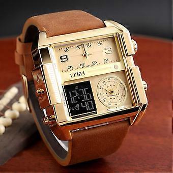 Reloj de pulsera multifuncional Time Beauty para hombre, esfera cuadrada, resistente al agua, de cuarzo, electrónico, con tres movimientos.