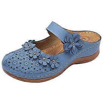 Zomerse wedge sandalen voor dames 2024: elegante, comfortabele sandalen met bloemenprint, gesloten neus, zachte antislipzool.