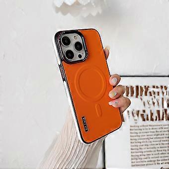 Leather Case for iPhone 15 Pro with MagSafe Compatibility, Orange Magnetic Shockproof Slim Cover with Full Protection