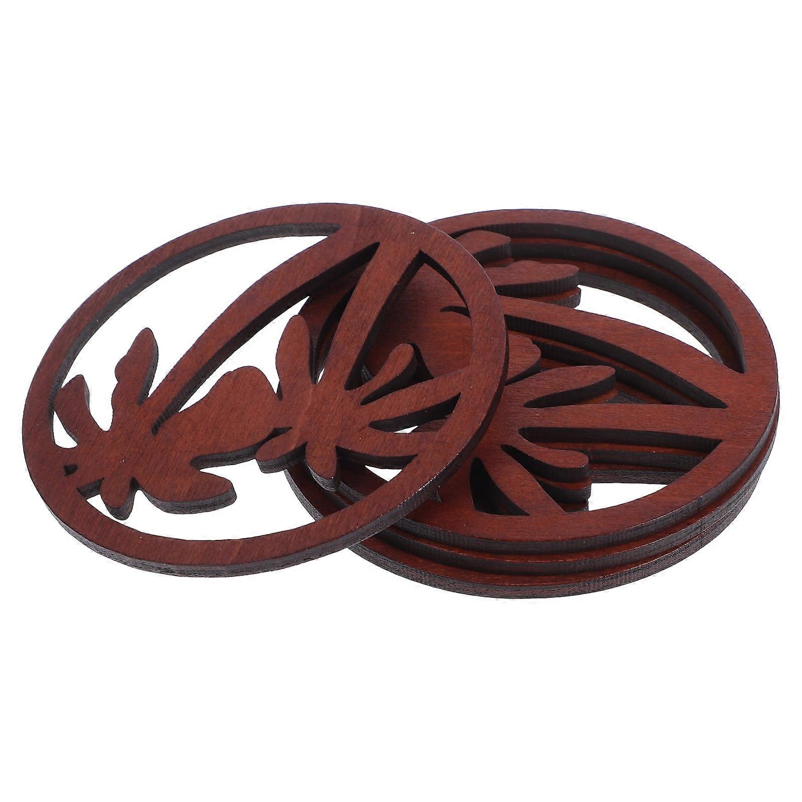 Wooden Tree Coasters for Drinks 4Pcs Rustic Coconut Pattern Cup Pads
