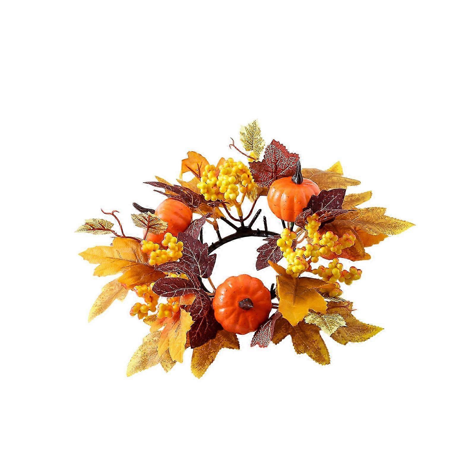 Multicolor Permanent Unlit Fall Harvest Candle Wreath Durable Polyester