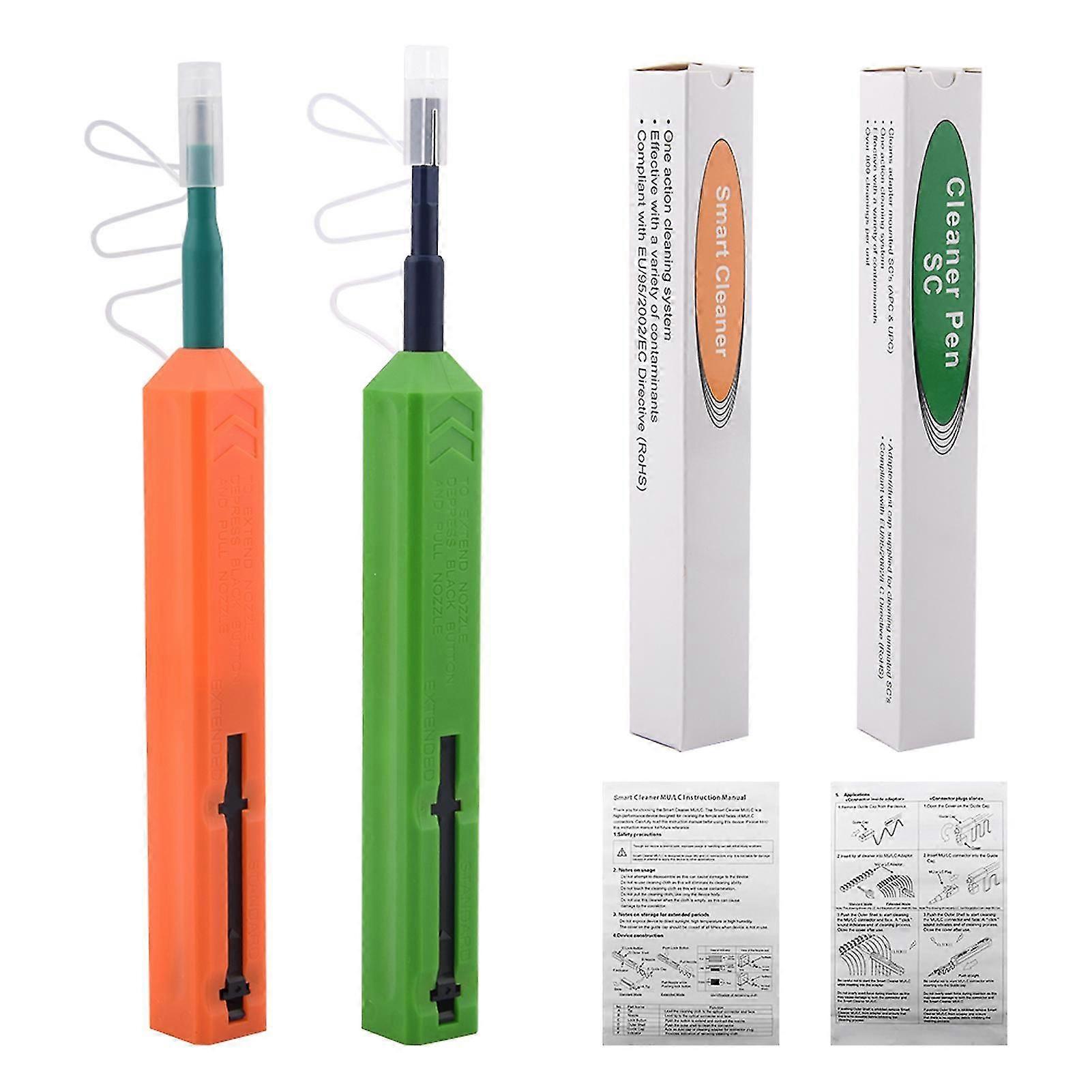 2pcs Easy Operate Practical Fiber Optic Cleaner Anti Static One Touch Pen Shape