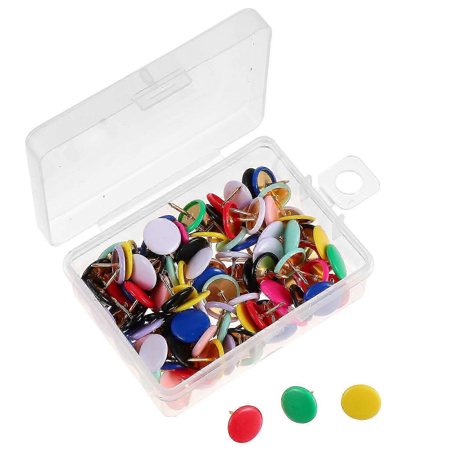 100Pcs Flat Round Head Map Thumb Tacks Push Pin DIY Pushpin (Mixed Color)