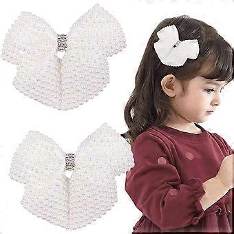 2er-Set Strass-Perlen-Haarschleifen für Kleinkinder und Mädchen, weiße, doppellagige Haarschleifen mit Schmetterlings- und Blumenmuster, Haarspange, Haarnadel, Hochzeitsaccessoires für Frauen und Mädchen