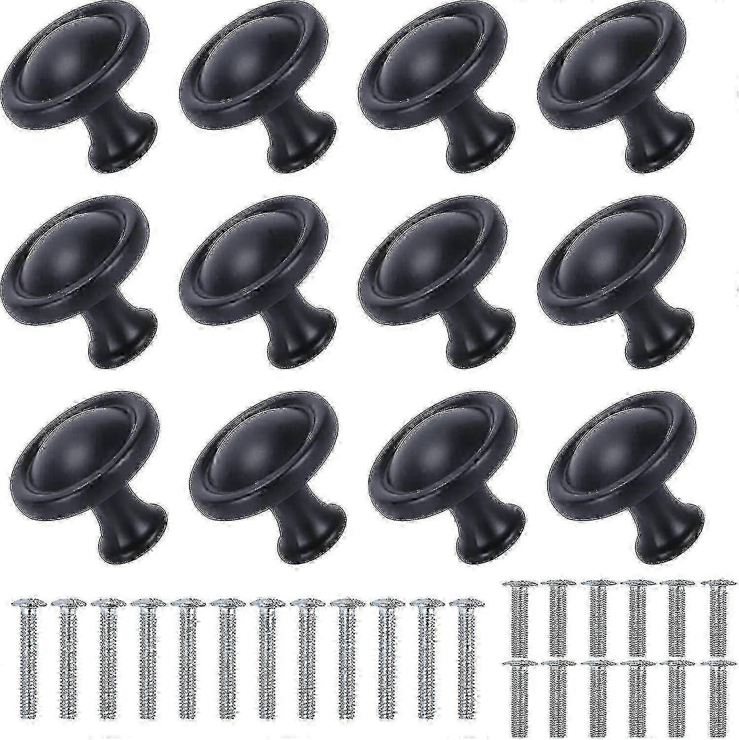 12pcs Black Cabinet Knobs Black Round Kitchen Cabinet Knobs Matt Black Drawer Gift