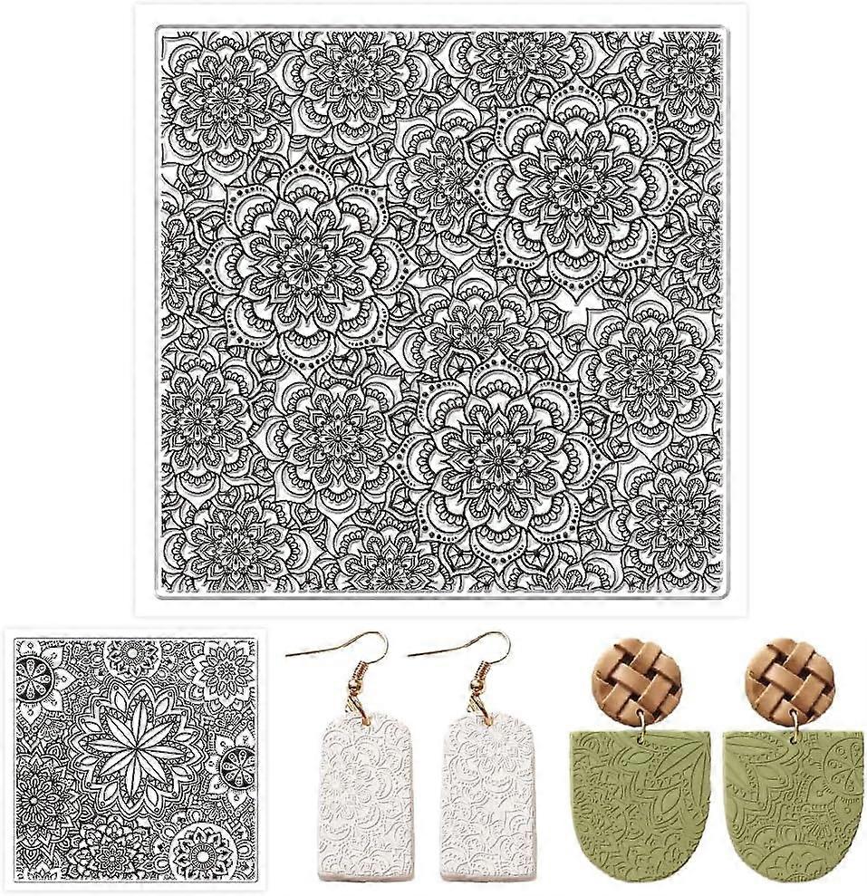 2PCS Polymer Clay Texture Sheets Texture Stamp Vintage Flower Polymer Stamp Sheet Modeling Pattern Pad