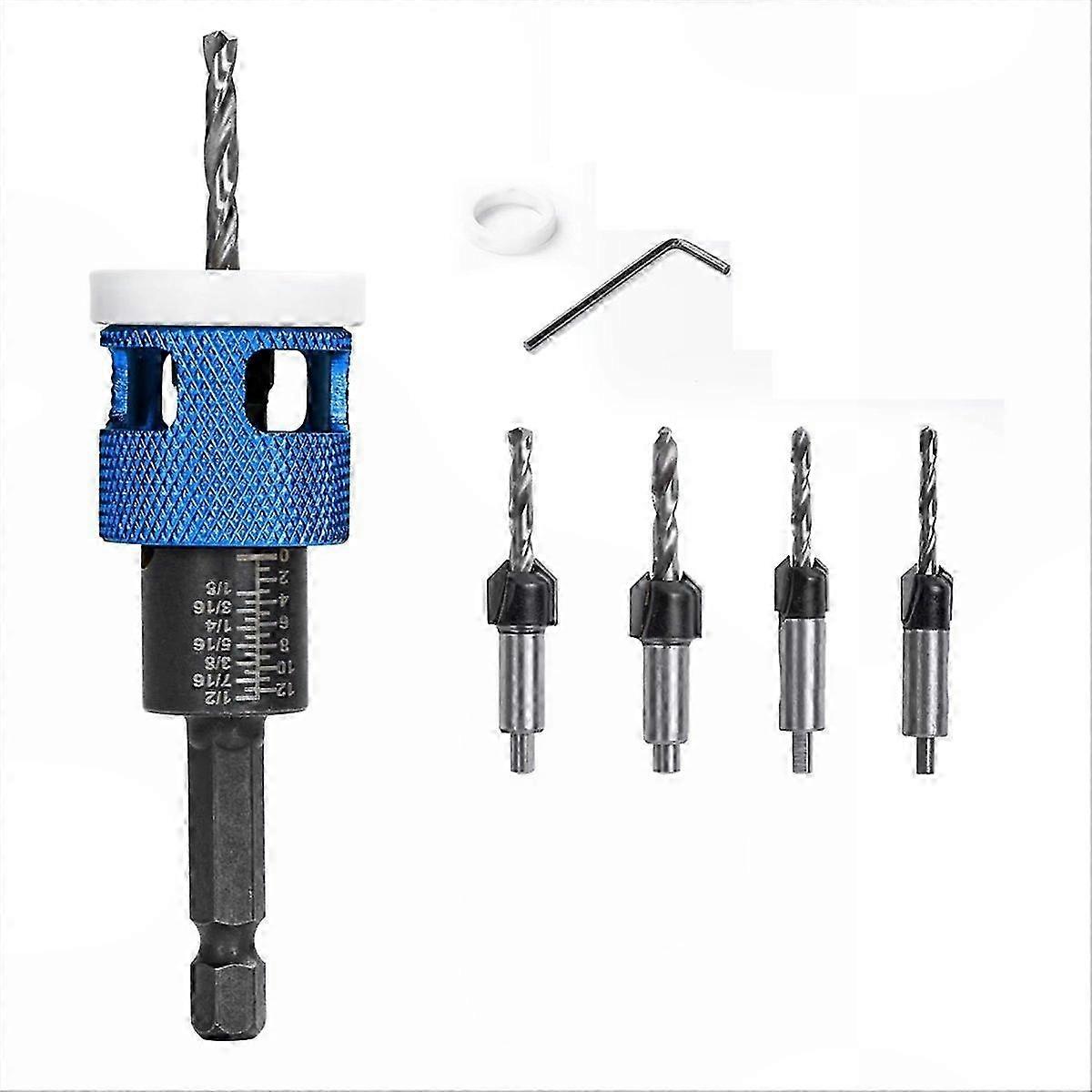 5-Piece Countersink Drill Bit Set with Adjustable Depth Stop