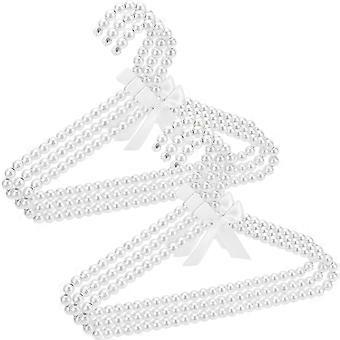 6 Pack Pearl Beaded Clothes Hangers Mini Pearl Beads Small Size Metal Clothes Hangers with Ribbon Bow for Pet Closet Clothing Bedroom,White 8X11.6in