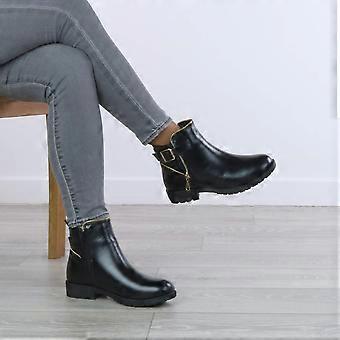 Gold Zip Ankle Biker Boots