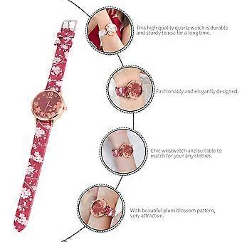 Elegant Plum Blossom Wristwatch Quartz Watch for Lady 1Pcs Red Style