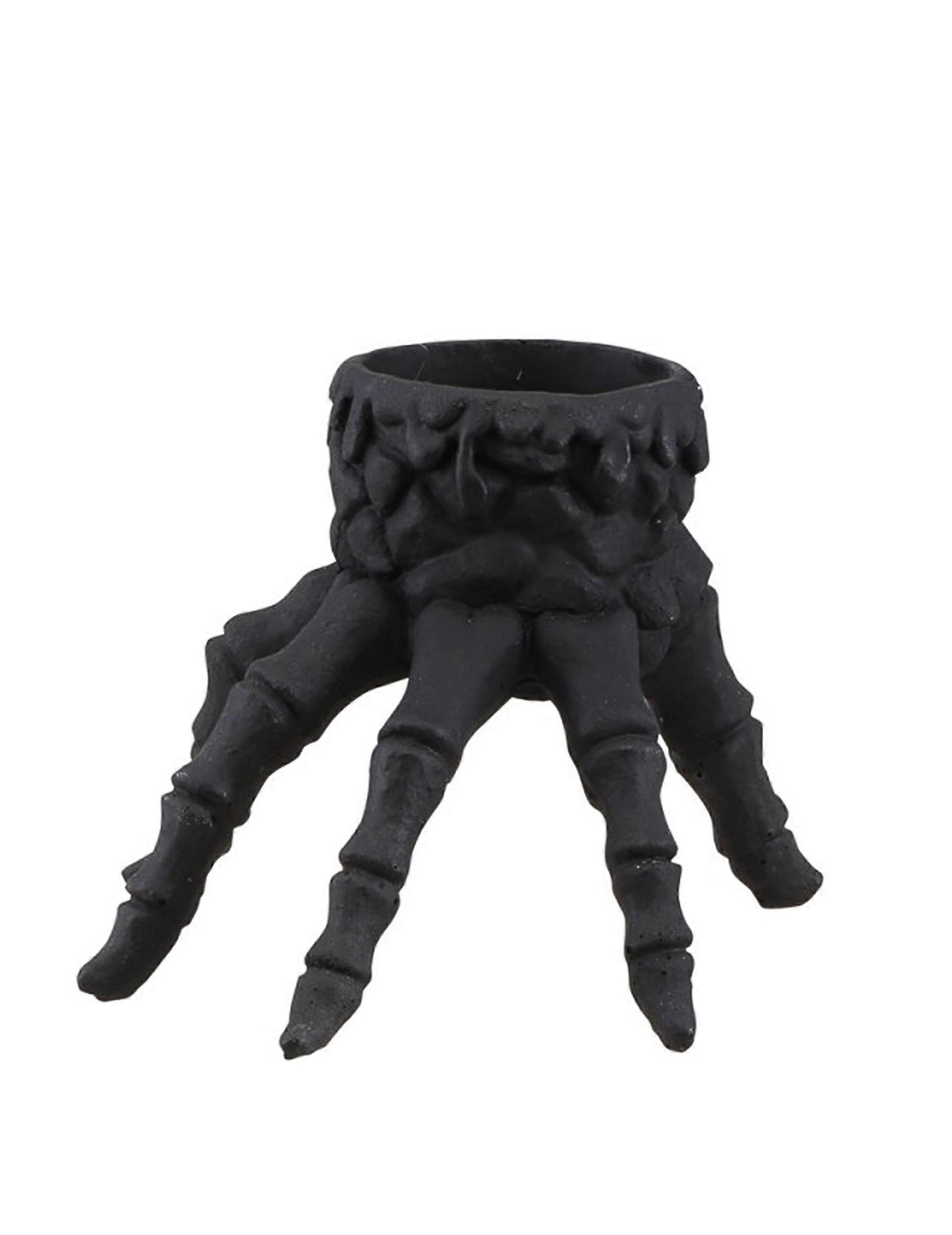 Bougeoir main squelette noire 13 cm