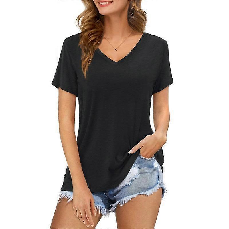Solid-colored V-neck Short-sleeved Women's T-shirts