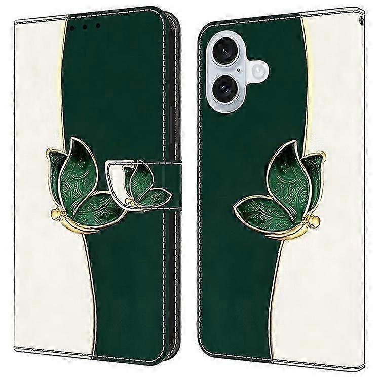 Anti-drop Leather Phone Case Compatible with iPhone 16 Plus, Pattern Printed Design with Integrated Wallet and Stand Function