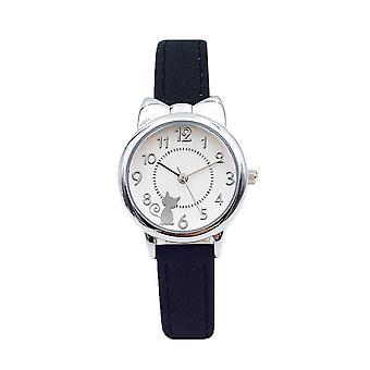 Veeki Girl Watch Watch Cat Multi-Color Quartz Watches Clocks for Girl Wristwatch Rosette Watches Colorful Student Watches for Girls (Silver-Black)