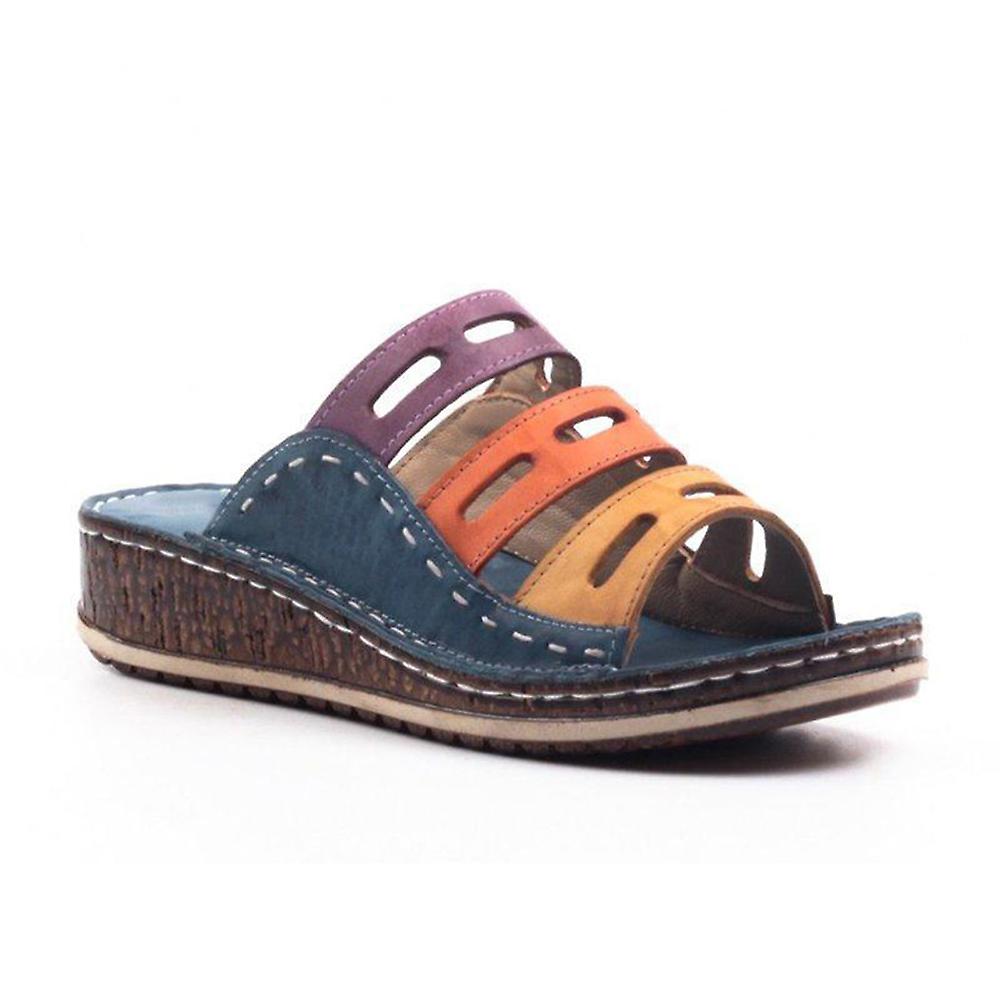 Female Sandals Slope Heel Flip Flops Colorblock With Ethnic Style Decoration