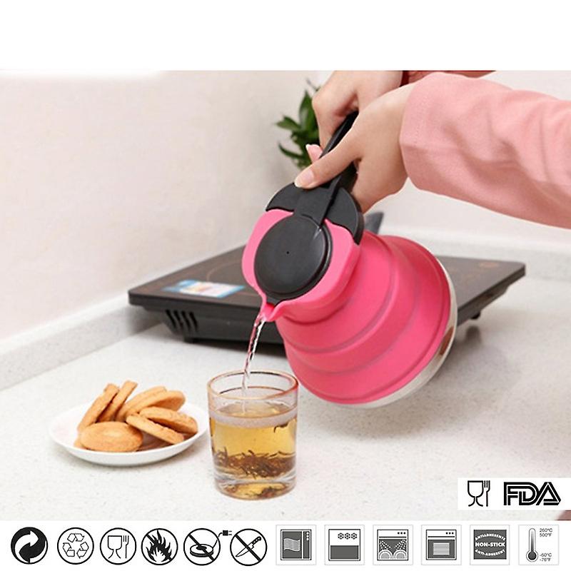 Collapsible Silicone Kettle - 1500ml，Rose Red