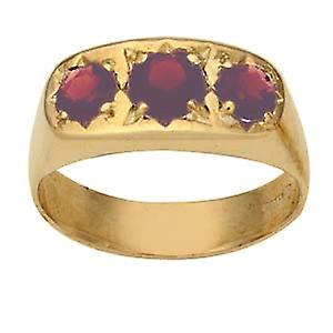 9ct Gold set with 3 Garnet's Dress Ring Size R