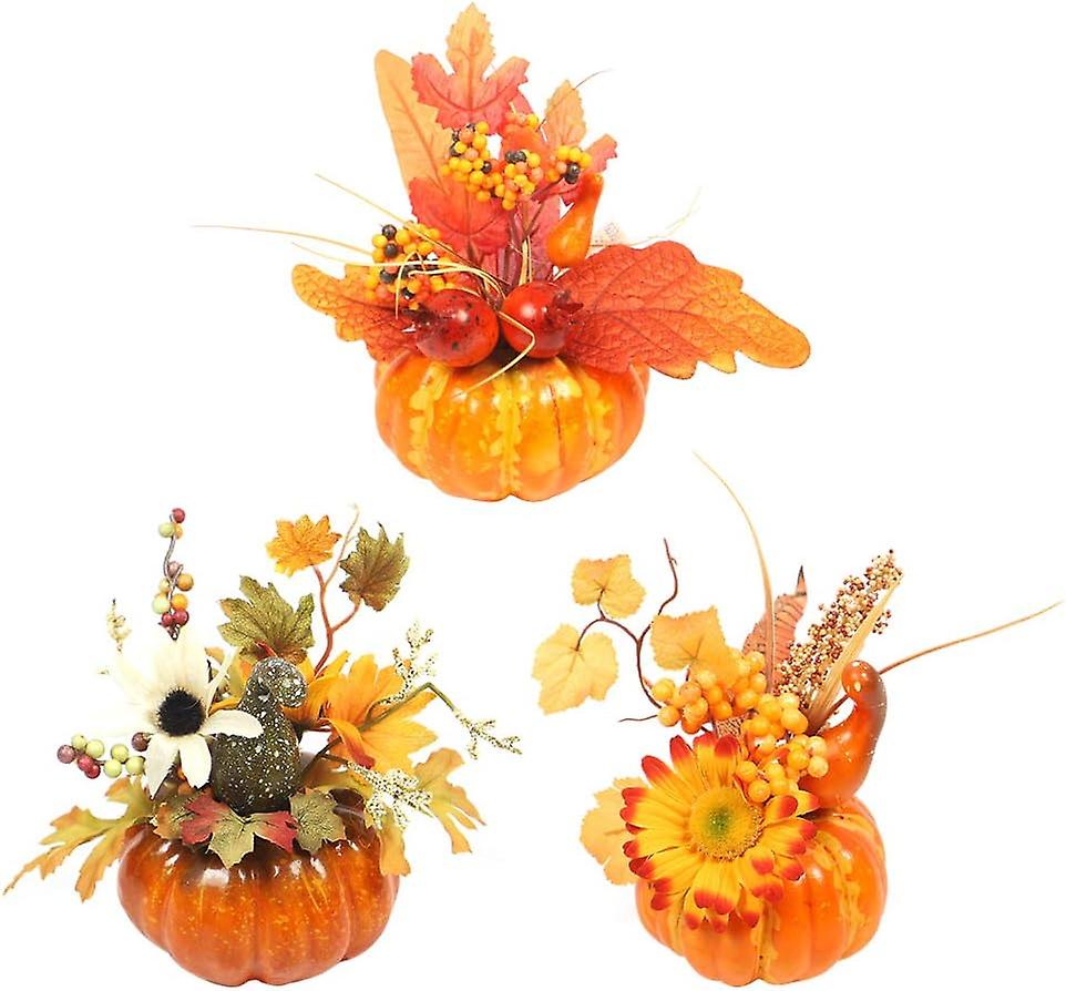 Ensemble de 3 décorations de table dont une citrouille artificielle pour les décorations d’automne de l’Halloween Thanksgiving (chaque pièce a une forme différente)