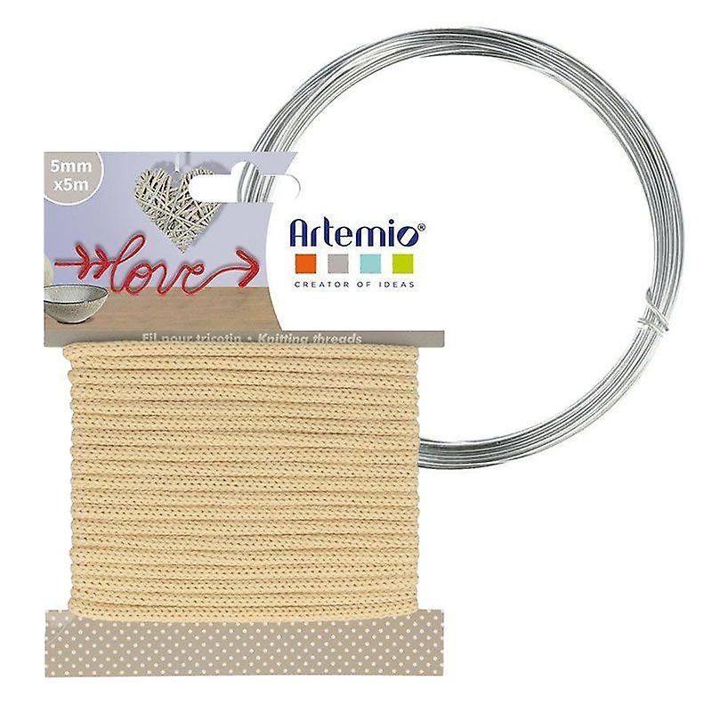 Vanilla knitting yarn 5 mm x 5 m + aluminum thread