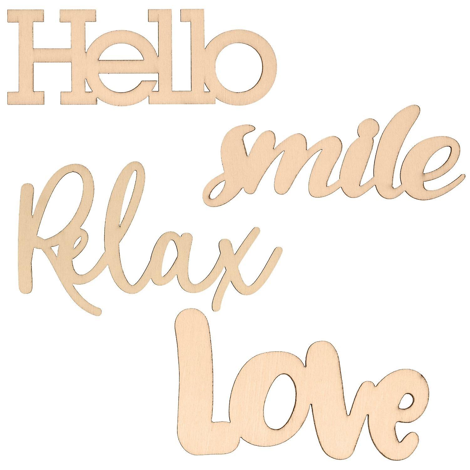 4 wooden words 'Relax'/'Smile'/'Love'/'Hello