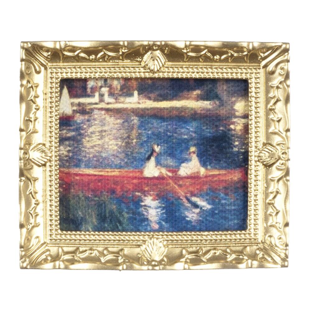 玩偶屋湖边画船画金框微型配件