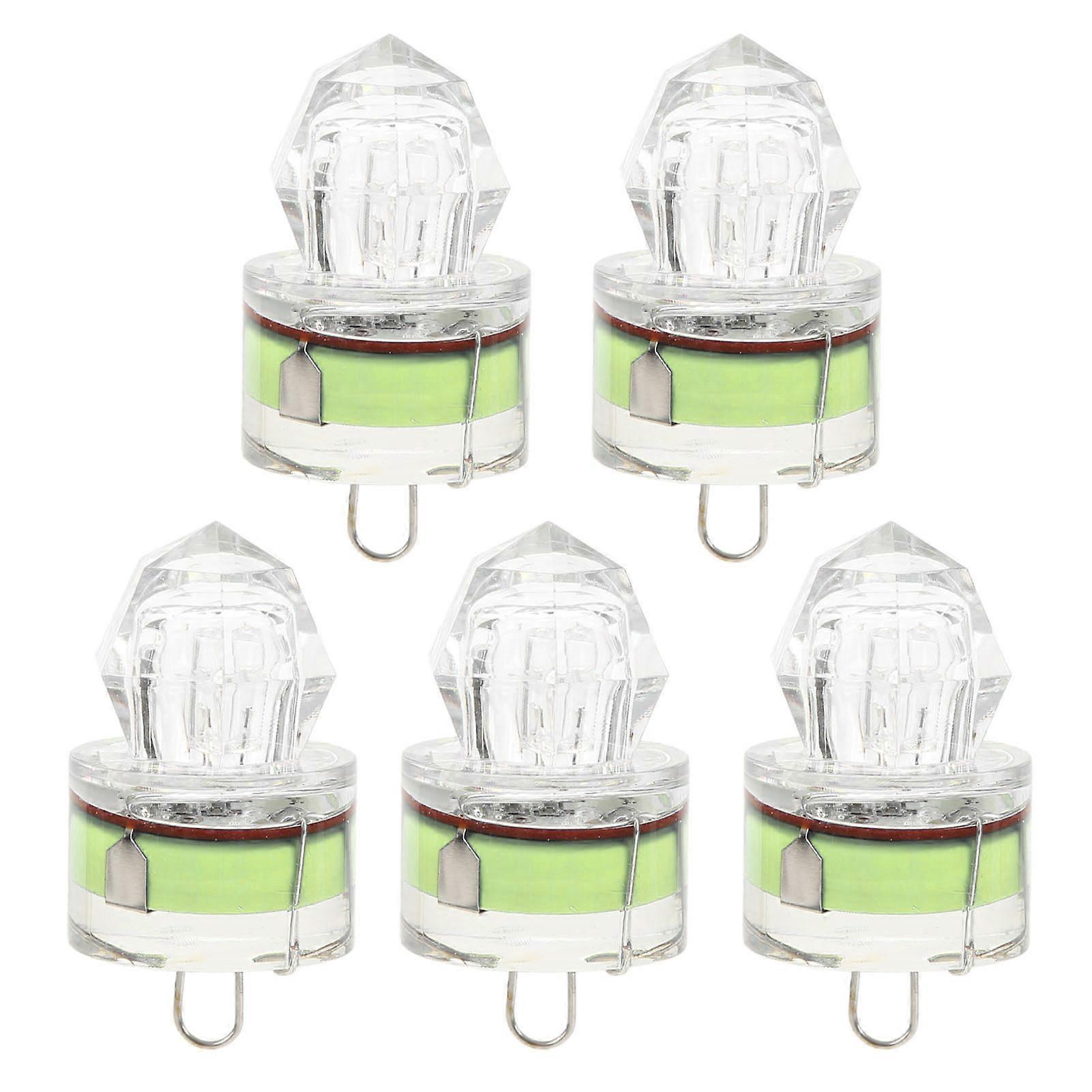 5pcs Diamond Shaped LED Luminous Fishing Lures, Corrosion Resistant, Auto Open and Flashing, Green