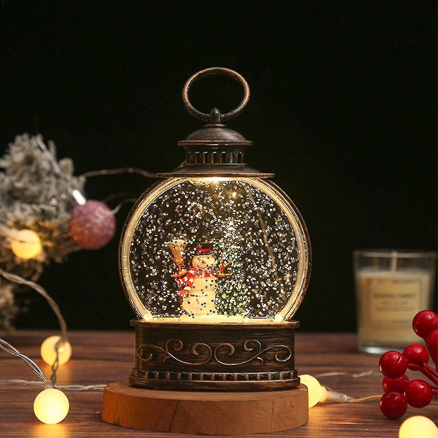 Decorazioni natalizie illuminate a palla di neve, Babbo Natale Palla di neve Lanterna a globo di neve di Natale con glitter vorticosi, regali di Natale-yuyu
