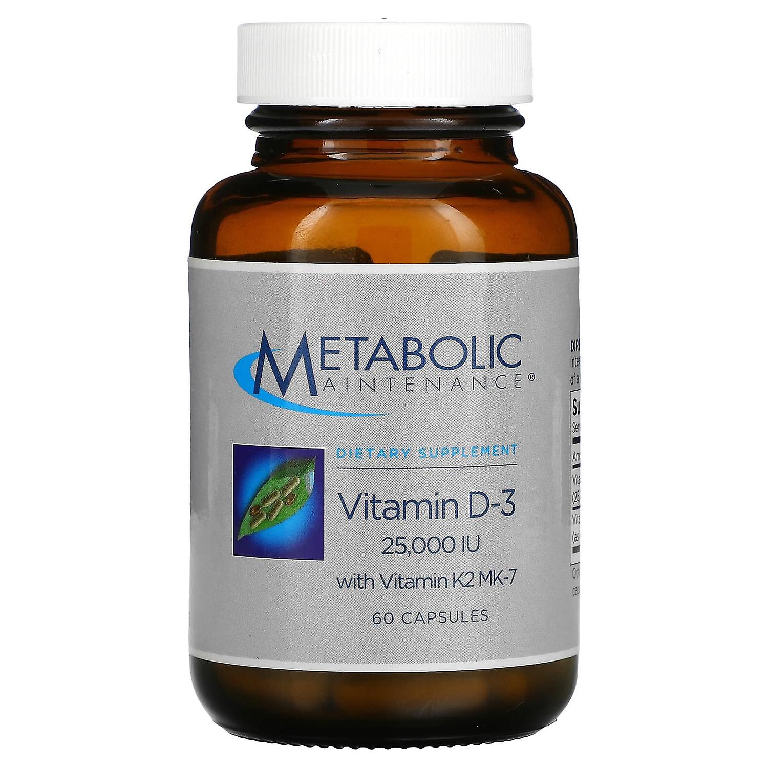 Metabolic Maintenance, Vitamin D-3 with Vitamin K2 MK-7, 625 mcg (25,000 IU), 60 Capsules