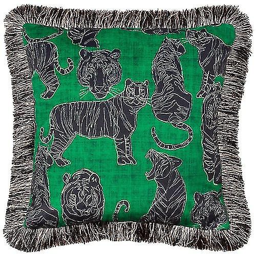Furn Wildcat Fringed Velvet Tiger Cushion Cover
