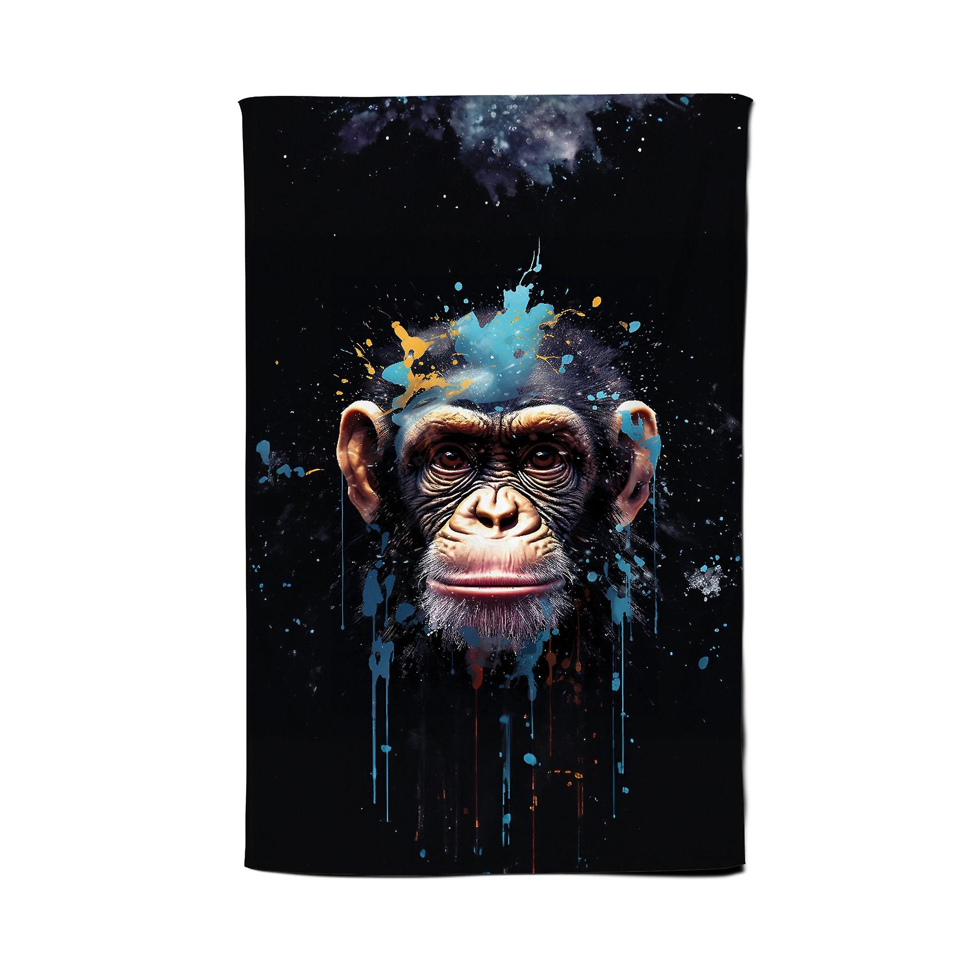 Monkey Face Splashart With Blue Tea Towel
