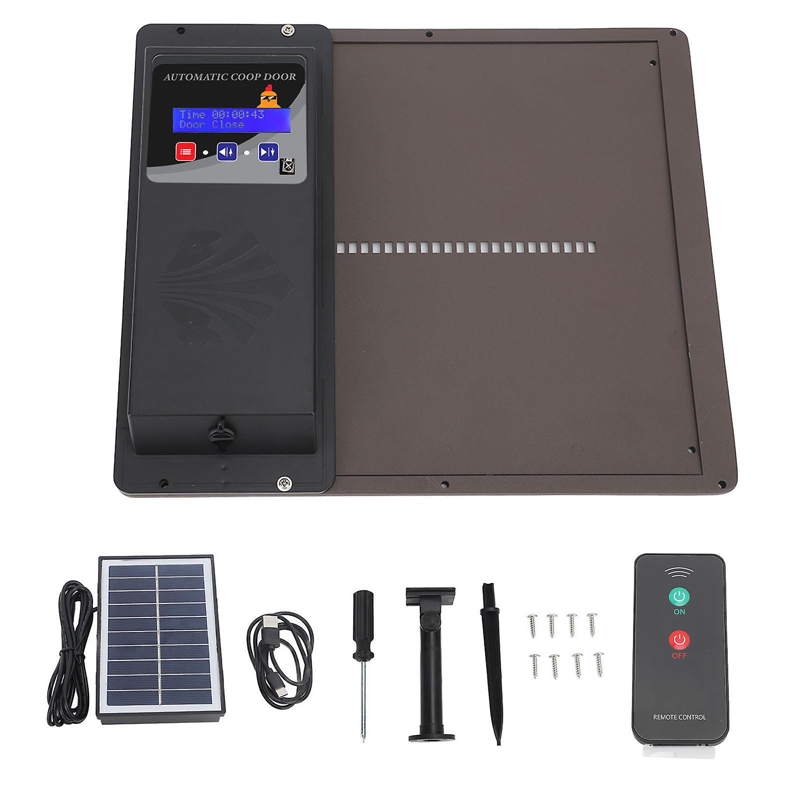 Automatic Chicken Coop Door USB Programmable Horizontal Solar Powered Chicken Coop Door Opener with Light Sensor Timer Remote Control for Home Farm B