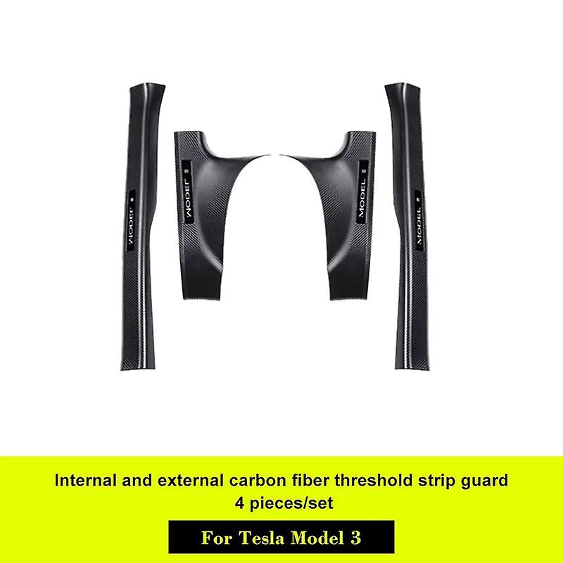 New Internal&external Door Sill Guard For Tesla Model 3 Y Modely 2022 Accessories Carbon Fiber Pattern Threshold Strip Sticker