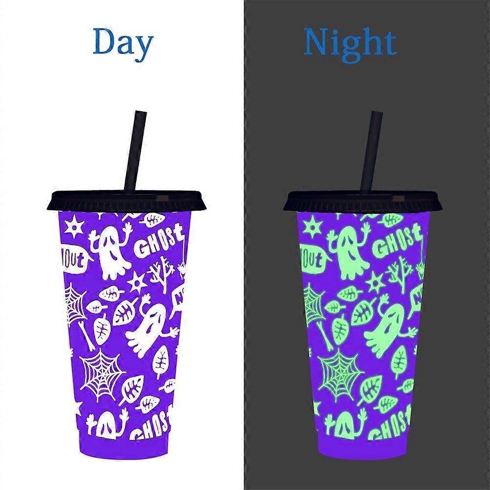 Halloween color changing ghost glowing cup, plastic straw color changing cup