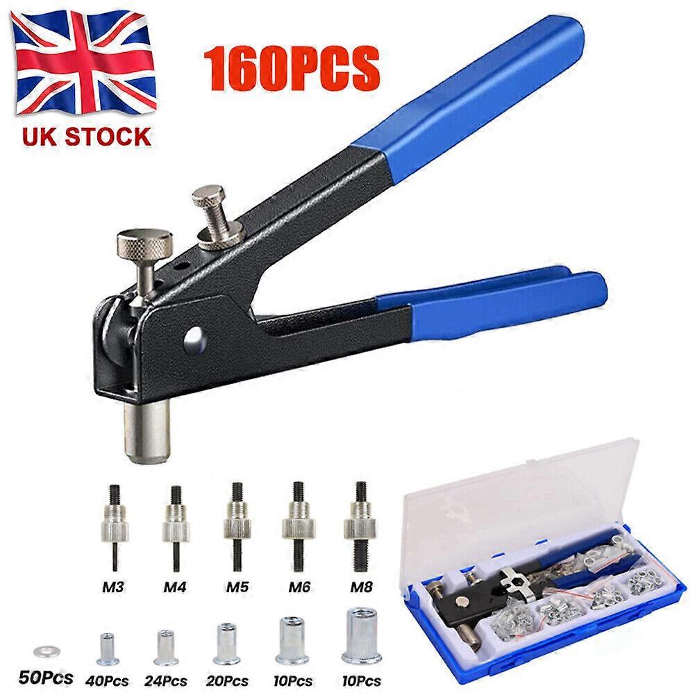 160PCS Threaded Nut Riveter Gun M3~M8 Insert Tool Riveter Rivnut Nutsert Kit Set
